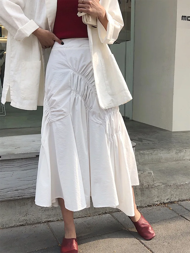 

Irregular Skirt 2019 Spring And Summer New Style Solid Color Pleated Skirt Suitable Hip with Thick Thighs Skirt