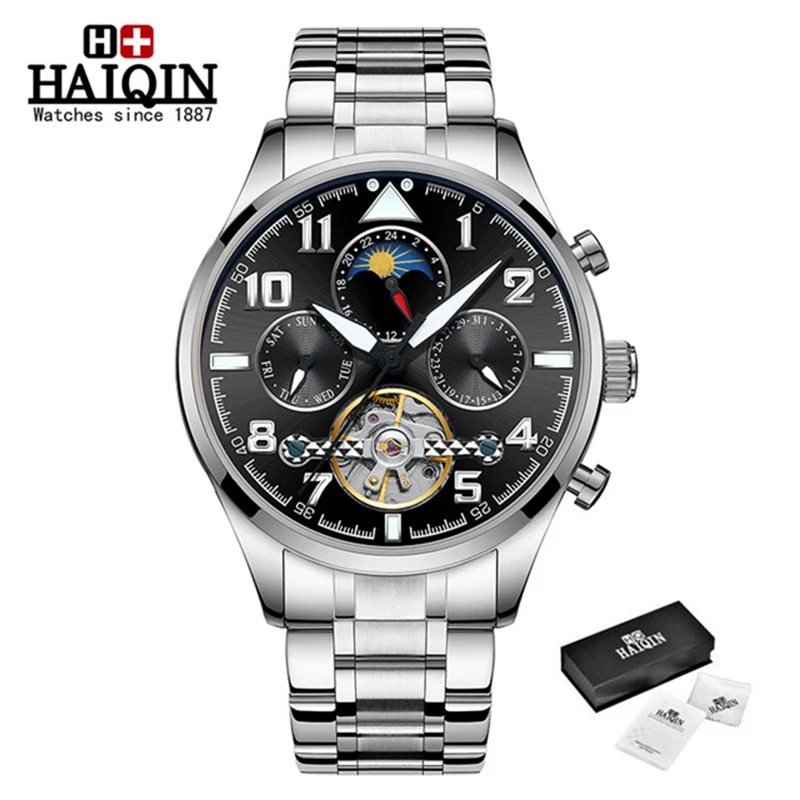 

HAIQIN business watch men Automatic Luminous clock men Tourbillon waterproof Mechanical watch top brand relogio masculino 2019