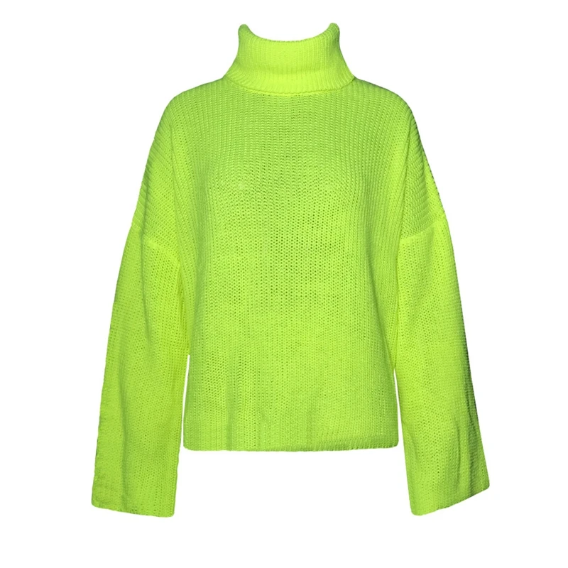 Неоновый зеленый вязаный свитер для женщин, осень, открытая спина, крест-накрест, однотонный Повседневный пуловер, водолазка, открытые свободные свитера