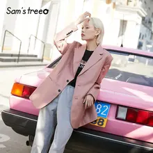 SAM'S TREE Korean Oversize Women Blazer 2020 Spring Pink Plaid British Style Office Ladies Loose Jacket Brown Female Blazers