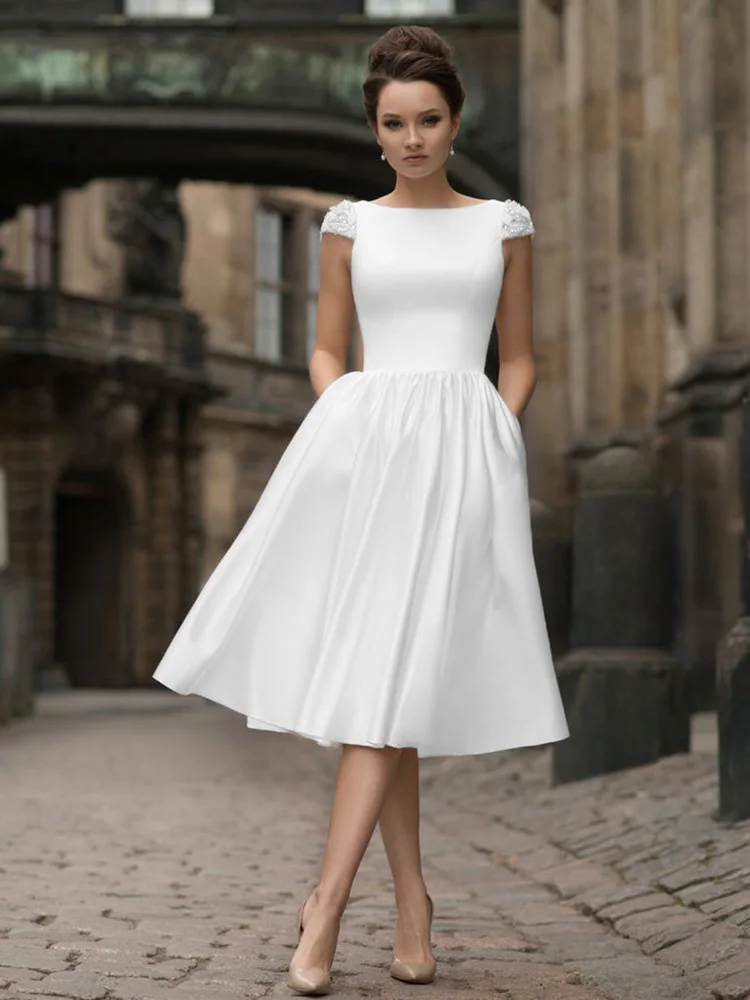 Белый Смайлик Бохо невесты платье атласное поддельное платье vestido de casamento Принцесса Свадебное романтическое свадебное платье - Цвет: Белый