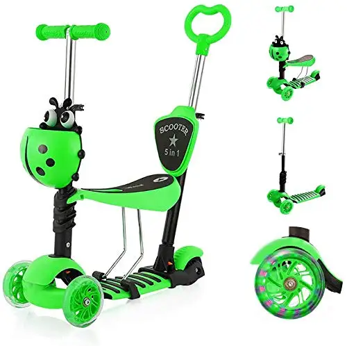 Trottinette 3 en 1 pour enfants avec siège pliable/amovible, 4 hauteurs  réglables pour les tout-petits de 3 à 8 ans, meilleur cadeau pour garçons  et