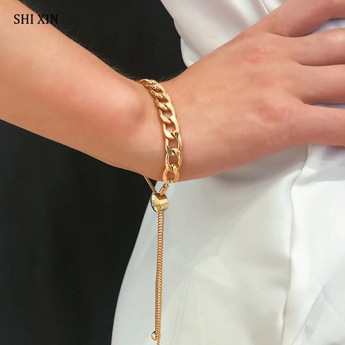 SHIXIN Fashion Simple Gold Chain Bracelets for Women Long Tassel Adjustable Charms Bracelet Femme Hiphop Hand Chain Jewelry