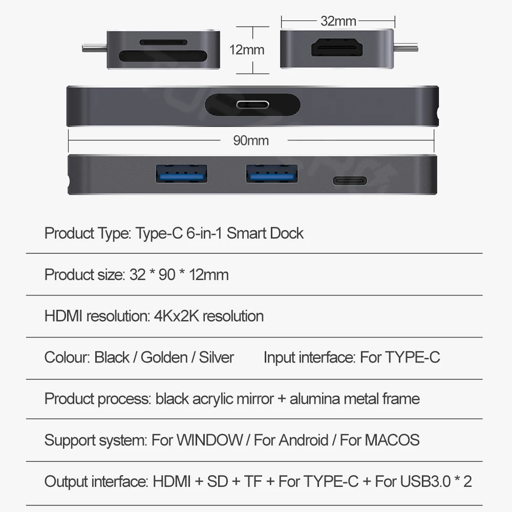 6 в 1 type C концентратор USB C к HDMI USB 3,0 порты SD TF кард-ридер адаптер для MacBook Pro разветвитель мульти 6 портов type C usb-хаб
