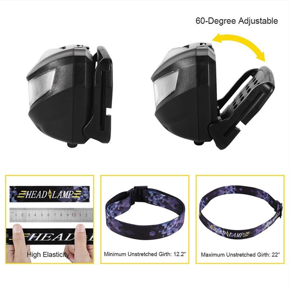 Adjustable Angle Hiking Headlamp Safety LED Waterproof Fishing Flashlight Home USB Rechargeable Waved Induction Outdoor Camping