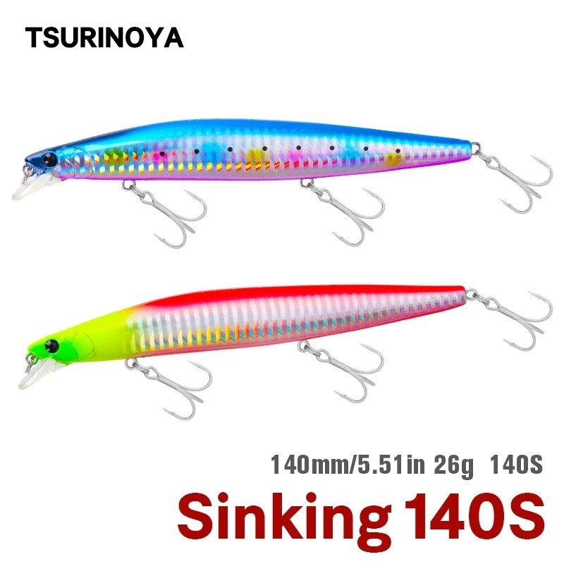 TSURINOYA с установленными поверх сидениями Тонущая приманка Minnow 140S DW92 140 мм 26 г морской черный бас Щука заброса