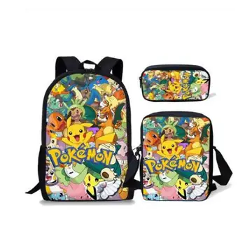 

3PCS School Bag Set Cartoon Anime Pokemon Kids Backpack for Girls Boys Children Travel Daypack Orthopedic Pikachu Bookbags