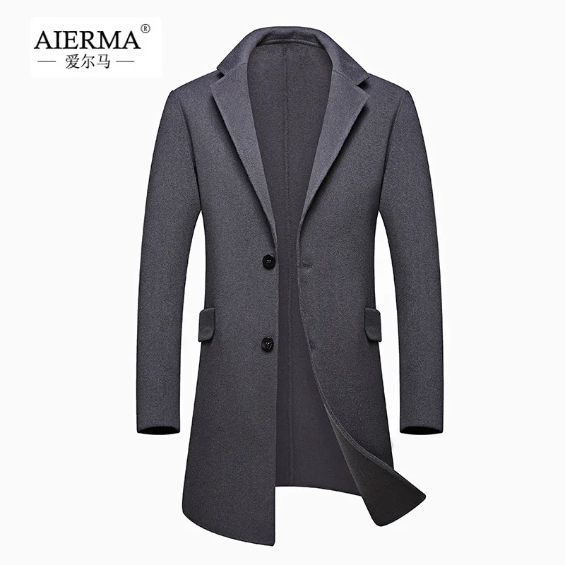 

2019 Winter New Style Men Business Woolen Coat Fold-down Collar Mid-length Single Breasted Double-Sided Wool Overcoat Men's