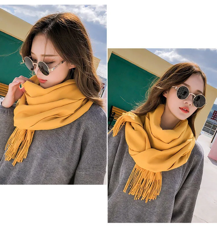 Новый шарф женская осенняя и зимняя Корейская версия Студенческая милая и теплая двухцелевая шаль с чистым кашемиром