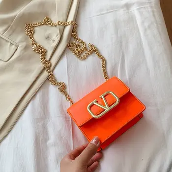 

Summer Women Shoulder Messenger Bag Candy Color Orange Neon Green Crossbody Bags Laidies Chain Small PU Leather Fashion Purse