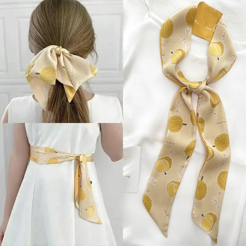 Print Skinny Ribbon Scarf for Women Hair Tie Bag Bandana Headband Silk Satin Accessories Girl Fashion Belt Wrist Neckerchief New pearl hair clip