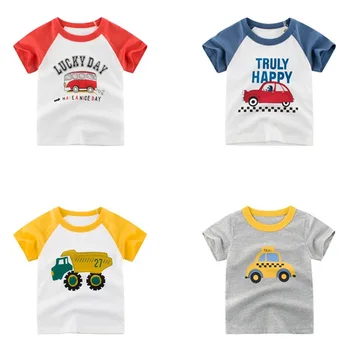 

2020 Summer Children Infant Kids Boy Girls Cartoon Truck Car Bus Print T-shirt Tops Shirts Baby Boys Girl Tee Letter T Shirts