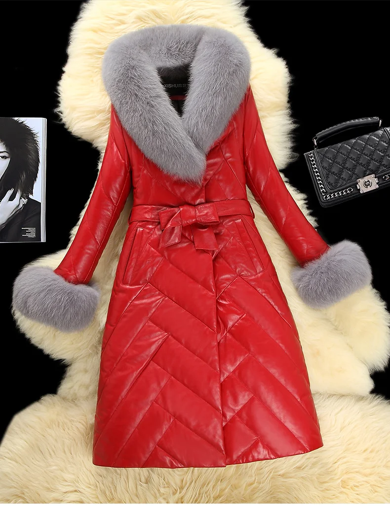 AYUNSUE/куртка из натуральной кожи; зимнее пальто; женская одежда; коллекция года; пальто из овчины; женский пуховик с воротником из лисьего меха; Chaqueta Mujer MY