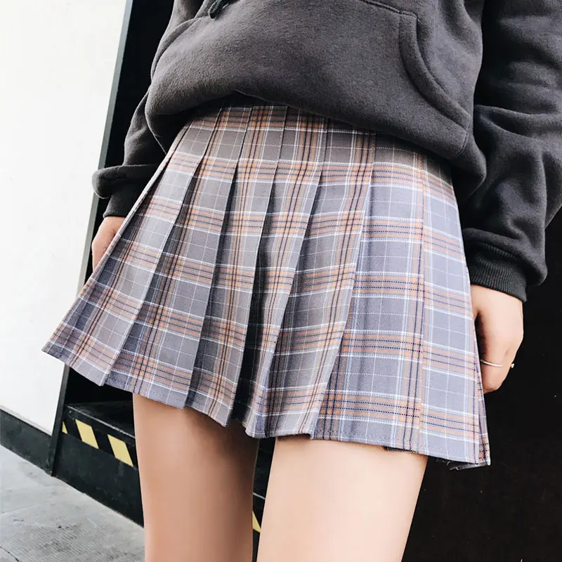 XS-3XL Harajuku Женская мода лето Высокая талия плиссированная юбка ветер Косплей клетчатая юбка kawaii женские юбки - Цвет: drak gray plaid