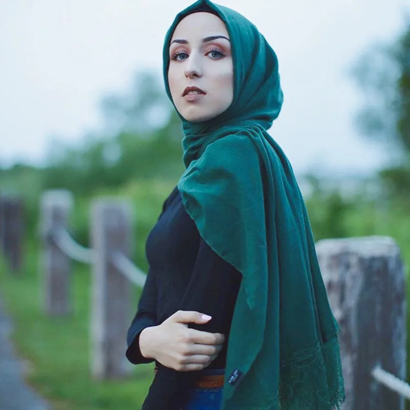 

Women's Muslim solid color lace scarf small eyelashes Middle East Hui Baotou dual-use scarf shawl women