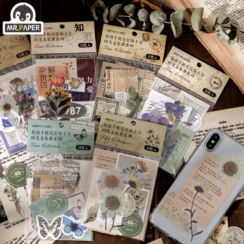 Mr.paper 15pcs Time Collection Paper Card Scrapbooking/Card Making/Journaling Project DIY Retro Phone Hangtag with Hole Cards afbeelding