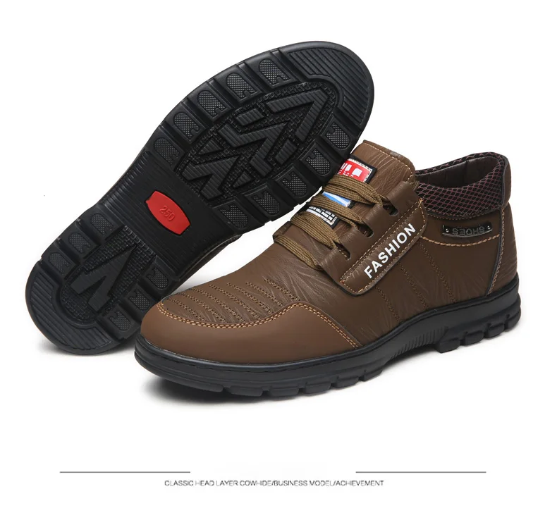 Damyuan/зимние кожаные мужские кроссовки; удобная плюшевая мужская спортивная обувь; уличная Нескользящая износостойкая повседневная обувь для бега; размер 46