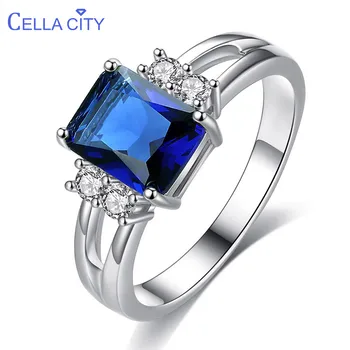 

Cellacity classic luxury 925 silver ring with rectangle sapphire gemstone for women silver jewerly engagement gift wholesale