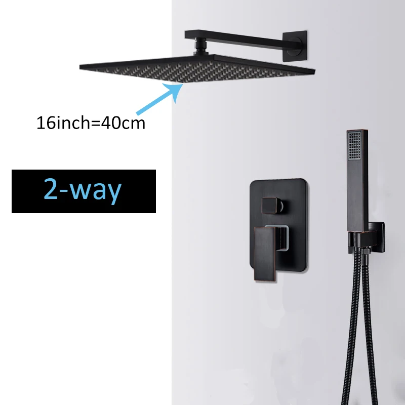 2-way 16inch Quyanre RU, черный скрытый смеситель для душа, набор 12 дюймов, латунная насадка для душа с одной ручкой, смеситель для ванной, Душ - Цвет: 2-way 16inch