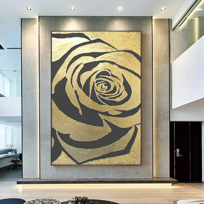 

Hand-painted Gold Foil Painting The Golden Rose Light Luxury Modern American Decorative Painting Entrance Hallway Between The No