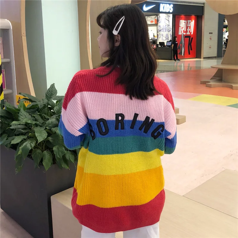 Женские свитера Kawaii Ulzzang, японский Радужный цвет, свитер с надписью, Женская Корейская Милая Одежда Harajuku для женщин