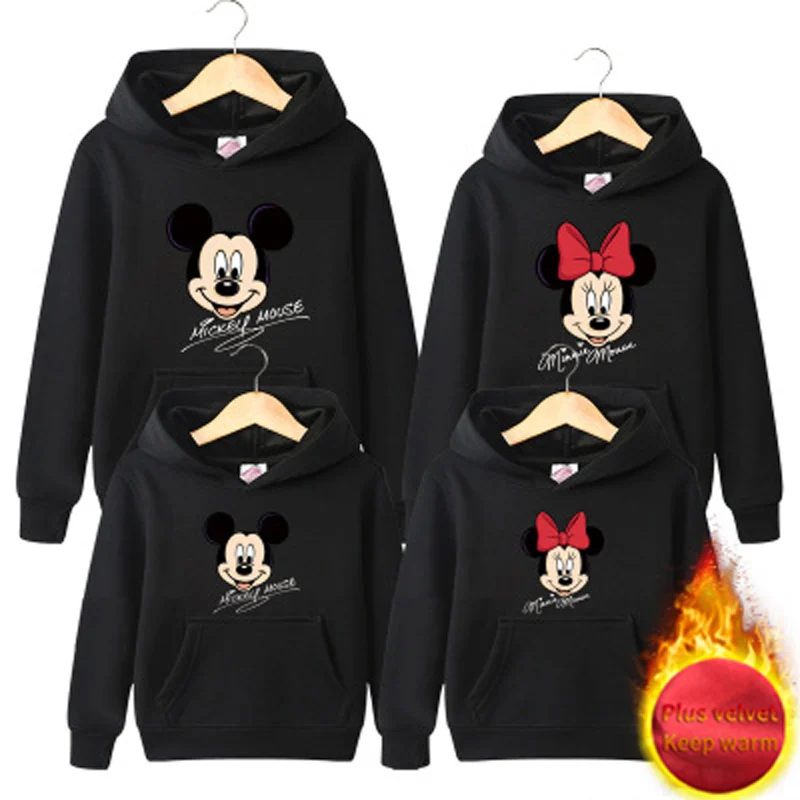 Matching Family Outfits Sweatshirt Mickey Mouse Clothes Kids Mother Daughter Dresses Son And Mom Winter Keep Warm Hoodies Couple - Цвет: as picture