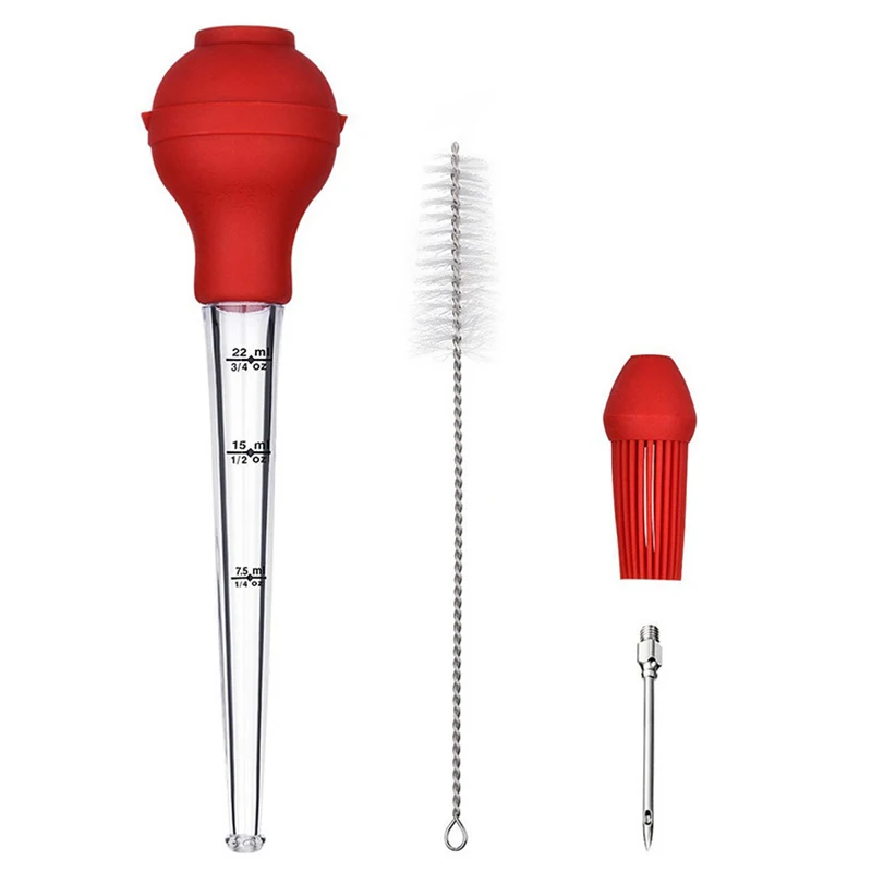 4PC/lot Roast Turkey Tool Silicone Turkey Condiment Pump Meat Dispenser Stainless Steel Turkey Fork BBQ Accessory Kitchen Gadget