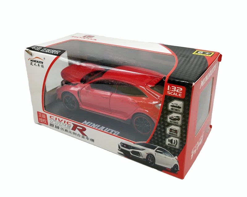 Red With Box 1:32 мини-авто Honda Civic type-R звук и свет оттяните назад литой модель автомобиля - Цвет: Red With Box
