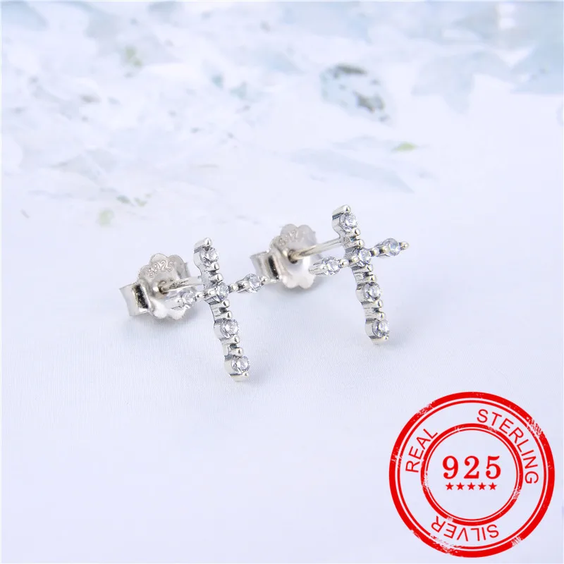 Женские серьги с инкрустированным крестом из стерлингового серебра 925 пробы