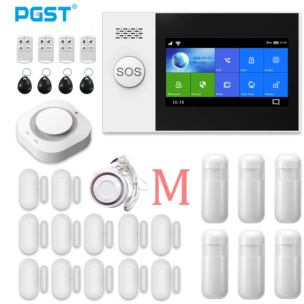 PGST PG107 Tuya Alarm System 4.3 inch Screen WIFI GSM GPRS Burglar Home Security With PIR Motion Sensor Fire Smoke Detector anti theft lock Alarms & Sensors