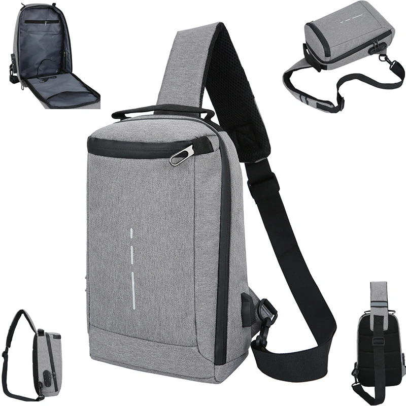 

Anti Theft Tactical Chest Bag Men USB Night Reflective Streetwear Boy Crossbody Bag Travel Male Sling Shoulder Backpack Outdoor