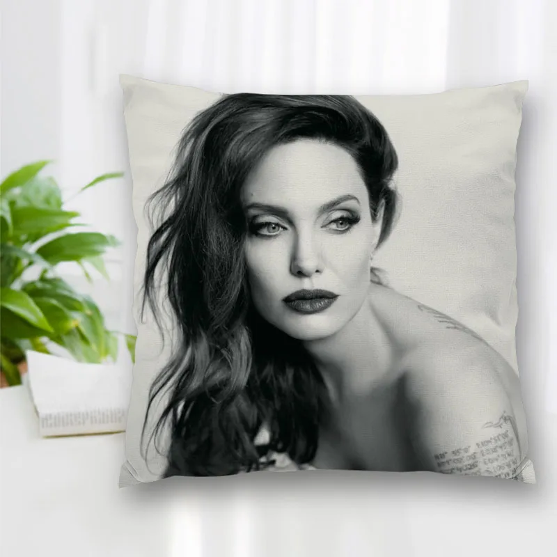 Custom Angelina Jolie Actor Pillow Slips Polyester Decorative Pillowcases Zipper Case Pillowcase Cover Square 40x40cm | Дом и сад