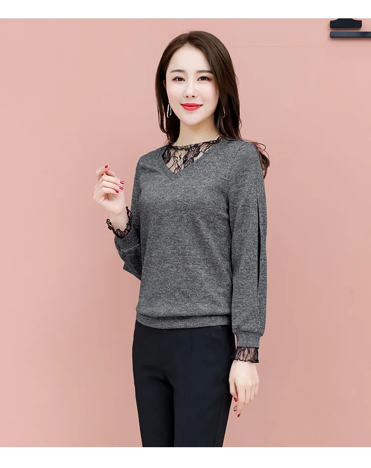 Blusas mujer de moda женские рубашки Женская мода новая весенняя рубашка с длинным рукавом Повседневная кружевная женская блузка 7890 50