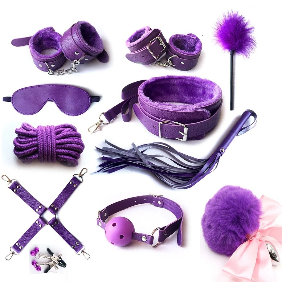 11 шт. интимные наручники набор для бдсм бондажа кляп кнут веревка на глаза