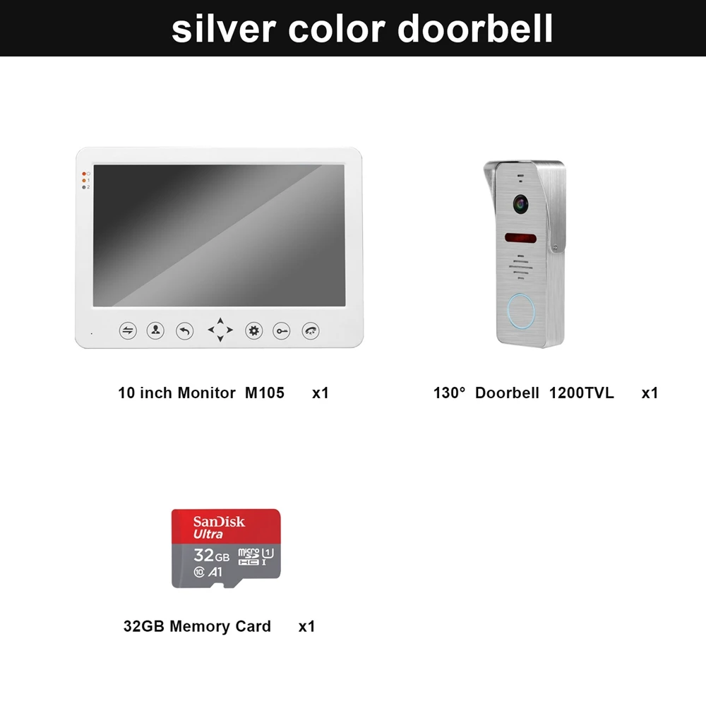 Silver door phone HomeFong видеодомофон 10 дюймов видео домофон 1200TVL широкоугольная камера видео дверной звонок Домашний домофон система контроля доступа - Цвет: Silver door phone