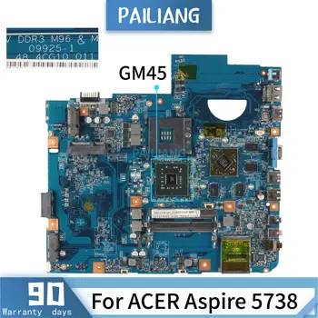 

PAILIANG Laptop motherboard For ACER Aspire 5738 Core GM45 Mainboard 09925-1 tesed DDR3