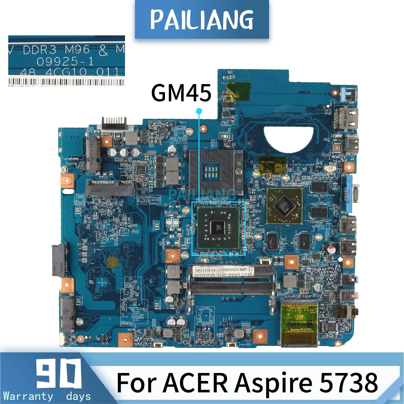 PAILIANG Laptop motherboard For ACER Aspire 5738 Core GM45 Mainboard 09925-1 tesed DDR3