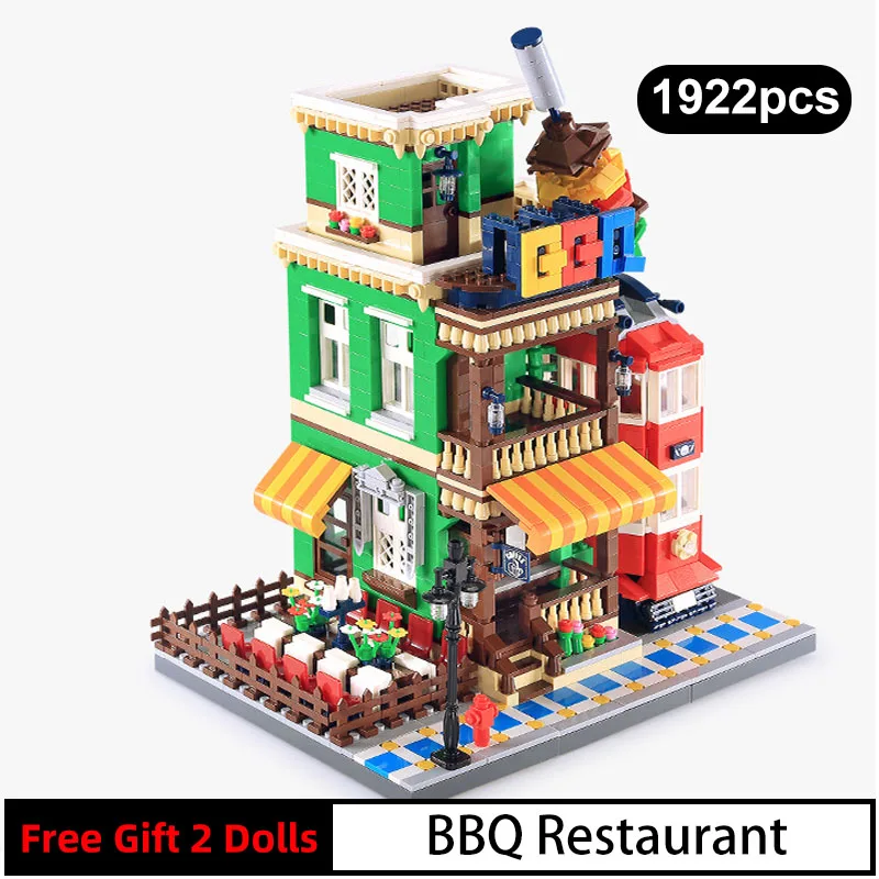 

1922pcs 6313 City Street View BBQ Garden Restaurant Model Building Blocks Classic Architecture Toys for children Birthday gift