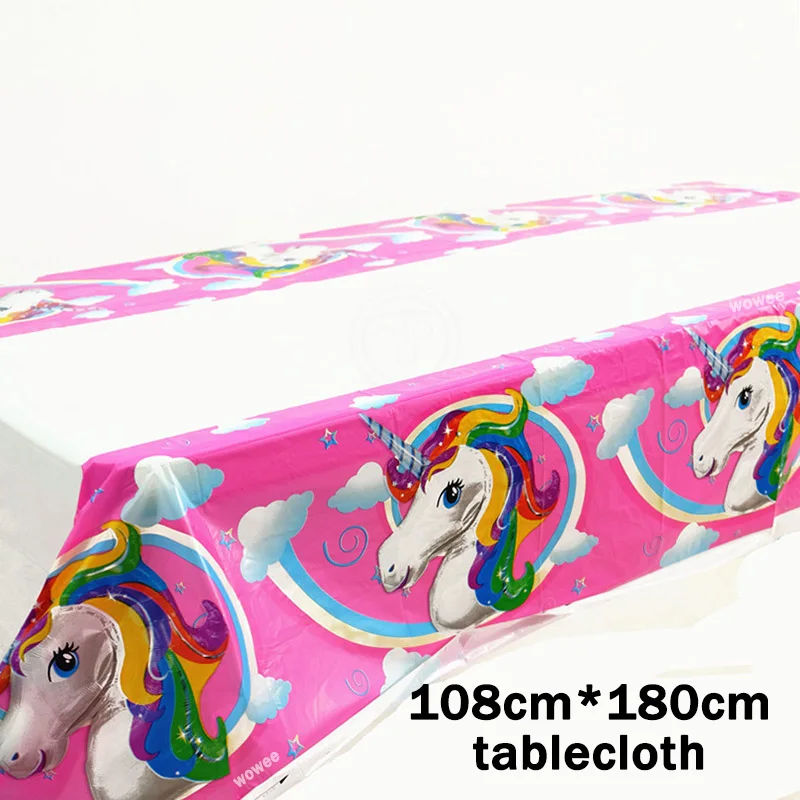 10 Kids Unicorn Disposable Tableware Happy Birthday Party Supplies Festival Decoration Event Favor Gender Reveal Girls Pink - Цвет: 108180cm Tablecloth