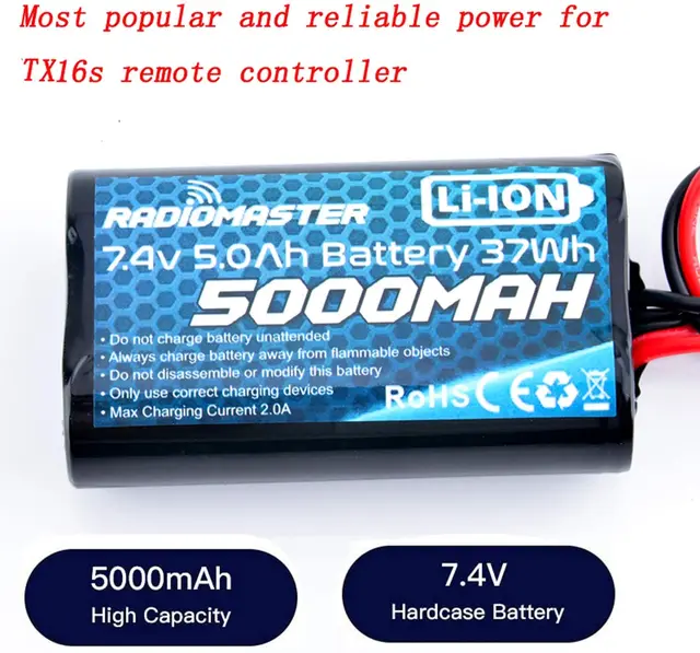 RadioMaster 2S 7.4V 5000mah 37wh Li-Ion Battery TX16S TRemote Control Transmitter JST-XH and XT30 Plug Large Endurance 5