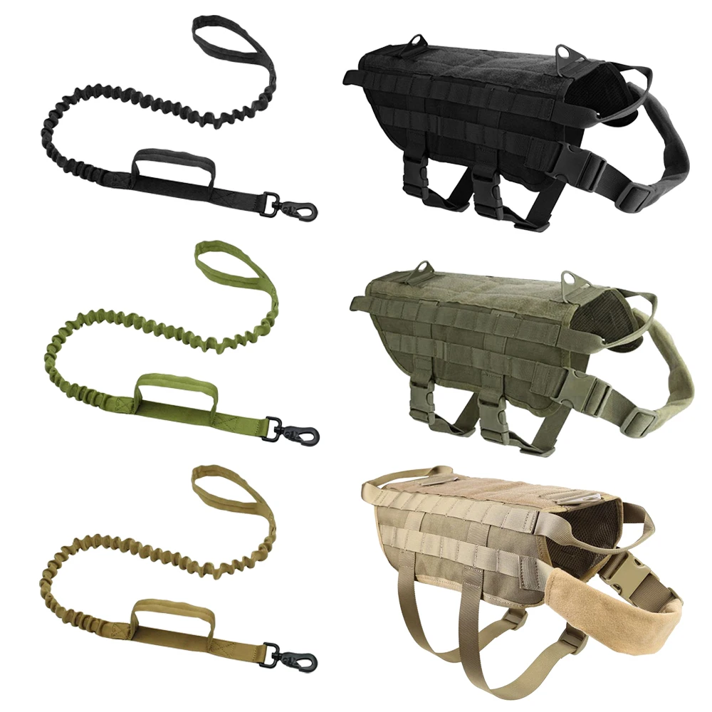 k9 Dog Harness Service Dog Nylon Camouflage Adjustable Vest Assault Dog Leash Small Medium Large Dogs Training Harness Dogs Pet