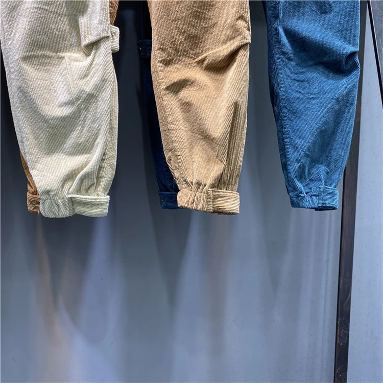 Женские Смарт cargo jogger Штаны вельвет с высокой талией штаны-шаровары брюки для женщин с несколькими карманами, повседневный вязаный свитер свободного покроя в стиле хип-поп-брюки для женщин