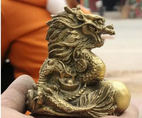 YM 306 народный китайский латунный по феншуй янбао, деньги Dragon Play Ball Статуэтка на удачу