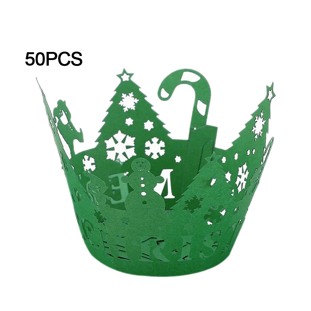 50Pcs Popular Hollowed Out Paper Cupcake Wrappers Decorative Supplies Xmax Tree Baking Cup Cake Border Paper Wave Case Party - Цвет: 08