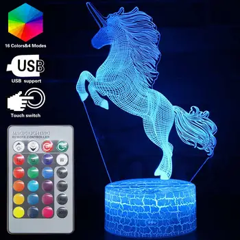 

Remote Unicorn LED 3D Nightlight Baby Night Light 16 Color Cute Table Lamp Child Birthday Holiday Girl Friend Kawaii Xmas Gift