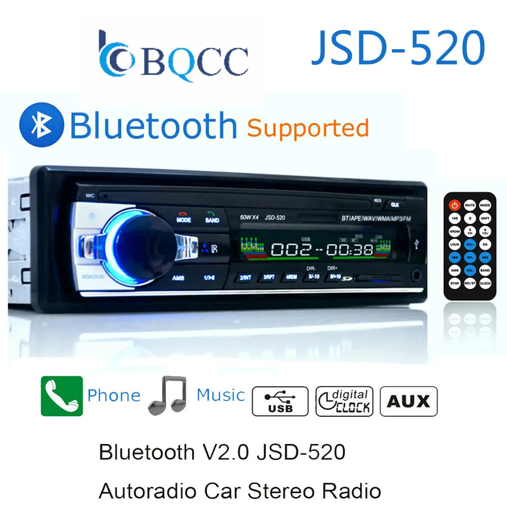 Bluetooth Авто Радио стерео радио FM Aux вход приемник SD USB JSD-520 12 В в тире 1 din MP3 мультимедийный плеер