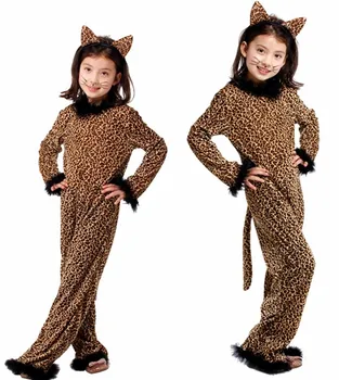 

Kids Girls Cheetah Tiger Leopard Jumpsuit Headpiece sET Halloween Costume Party Role Play Cosplay Costumes Cosplay Disfraces