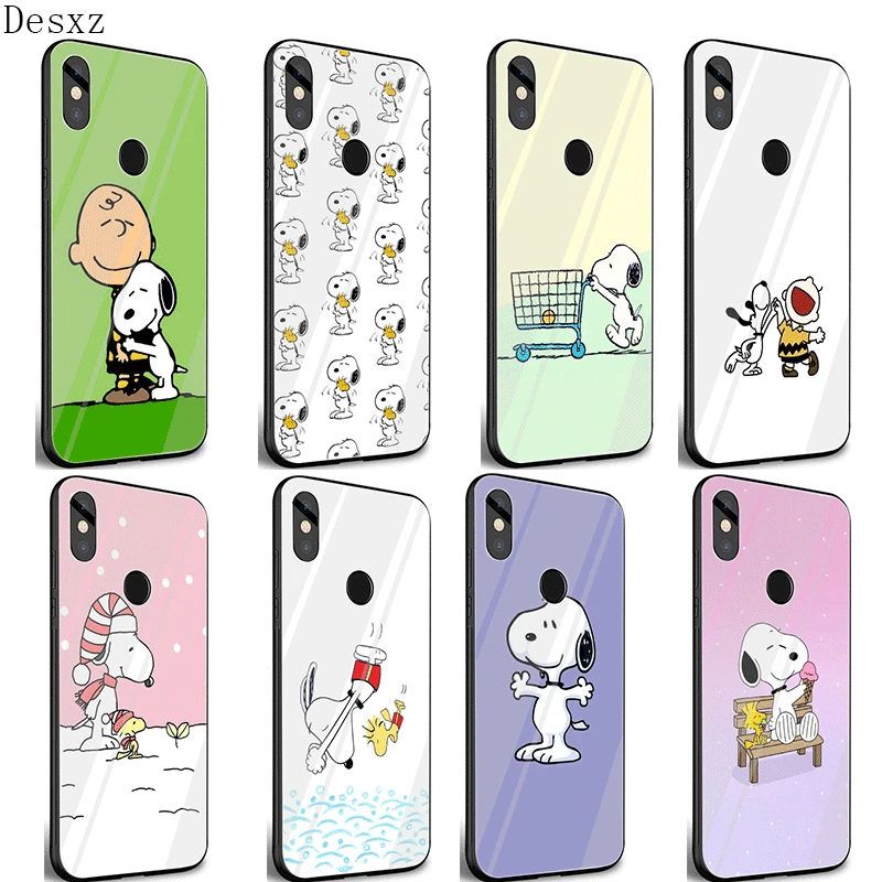 

Mobile Phone Case Glass TPU for Xiaomi Note7 5 6 Pro Poco F1 A1 A2 4X 5X 6X 9 Cover Snoopy