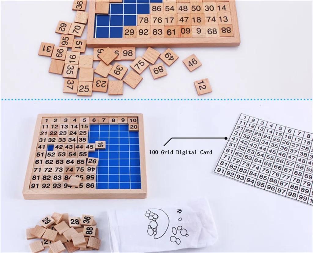 Дошкольное деревянный Монтессори игрушки количество квадратных скрубле плитки номера, математика 100 черные цифры последовательные