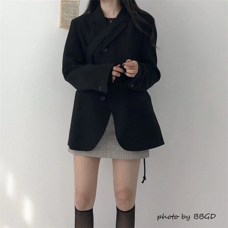 Autumn Clothing Korean-style CHIC Retro Loose-Fit Long Sleeve Suit Jacket Versatile Casual Fashion Suit Women's Mid-length Tops